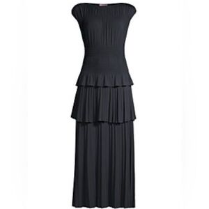 Rebecca Taylor Navy Blue Shirred Tiered Midi Dress